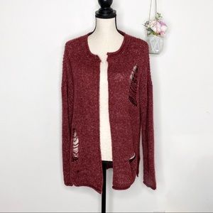 Sage & Flower Distressed Open Front Sweater S/M